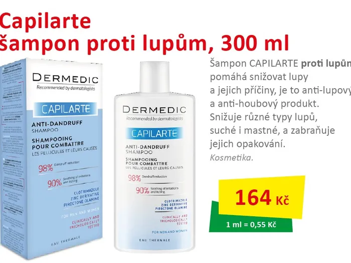 Capilarte šampon proti lupům 300ml. 164Kč.